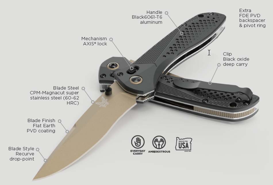 Benchmade 710FE-2401 Seven Ten, 4" Flat Earth PVD Blade, Black Aluminum Handle Knife