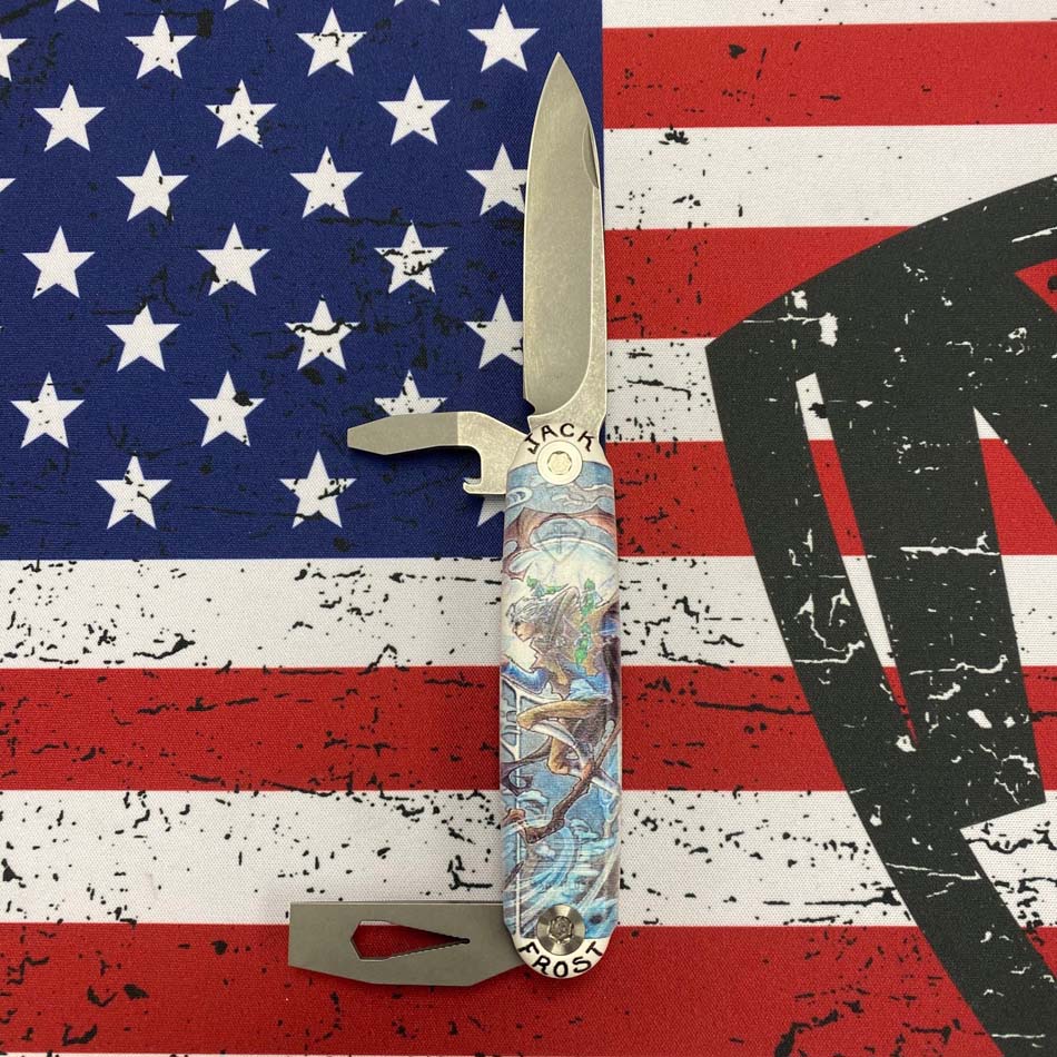 American Service Knife Jefferson JACK FROST Utility Tool with Drop Point Knife, Bottle Opener, and Chisel CHRISTMAS EDITION  - ASK Jefferson JACK FROST