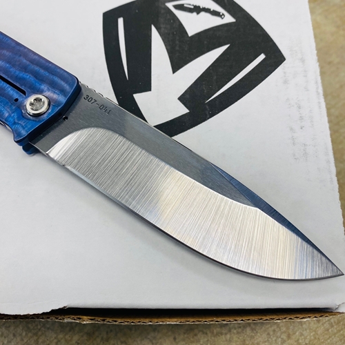 Medford Antik Front Flipper, S45VN Tumbled Drop Point, Blue Bark Handles Knife Serial 307-041 - MKT Antik Blue Bark Knife