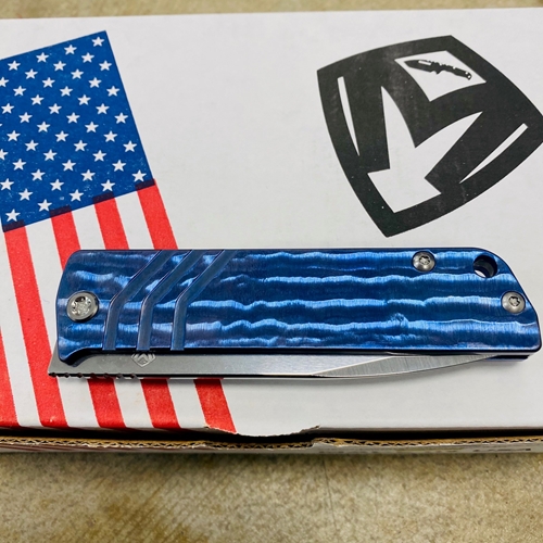 Medford Antik Front Flipper, S45VN Tumbled Drop Point, Blue Bark Handles Knife Serial 307-041 - MKT Antik Blue Bark Knife