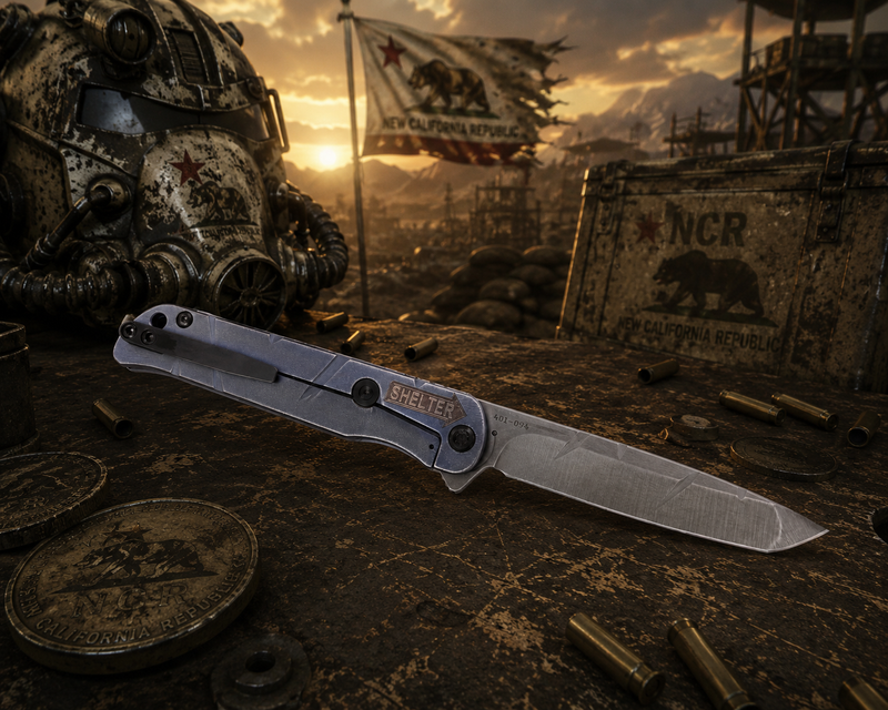Load image into Gallery viewer, Medford T-Bone Fallout Series, Original Series BLUE Handles, S45VN Tanto Blade, PVD Clip, Knife Serial# 401-094
