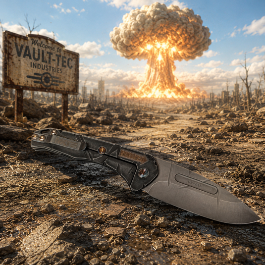 Medford Praetorian Slim NON-Flipper, Original BLACK Fallout Theme, S35VN Drop Point, Bronze Hardware Knife Serial