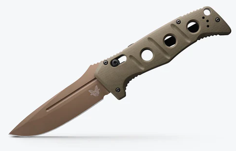 Benchmade 2750FE-2 Shane Sibert AUTO Adamas Folding Knife 3.78" CruWear Flat Dark Earth Plain Blade, Olive Drab G10 Handles, Ballistic Nylon Sheath