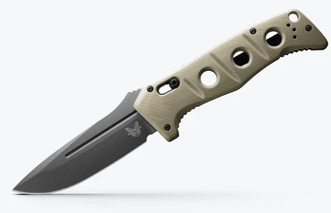 Benchmade 2750GY-3 Shane Sibert AUTO Adamas Folding Knife 3.78" CruWear Tungsten Gray Plain Blade, Desert Tan G10 Handles, Ballistic Nylon Sheath