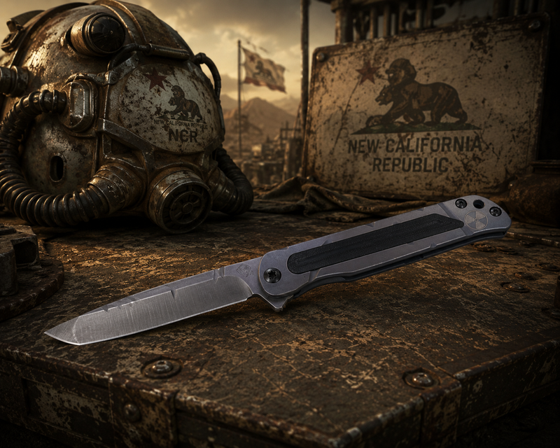 Load image into Gallery viewer, Medford T-Bone Fallout Series, Original Series BLUE Handles, S45VN Tanto Blade, PVD Clip, Knife Serial# 401-094
