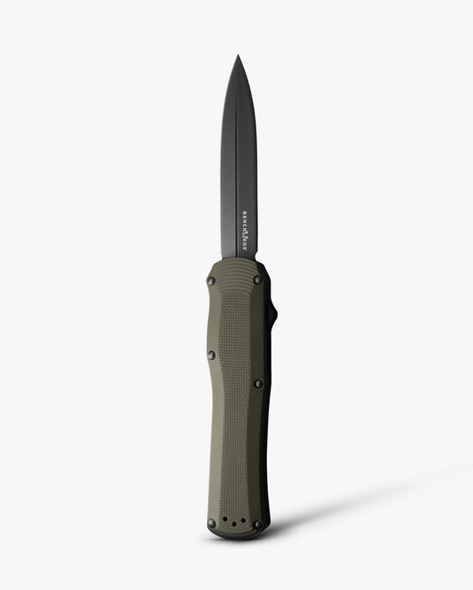 Benchmade 3400BK-1 Autocrat AUTO OTF 3.71" Black DLC Coated Finish Olive Drab Double Edge Dagger Knife