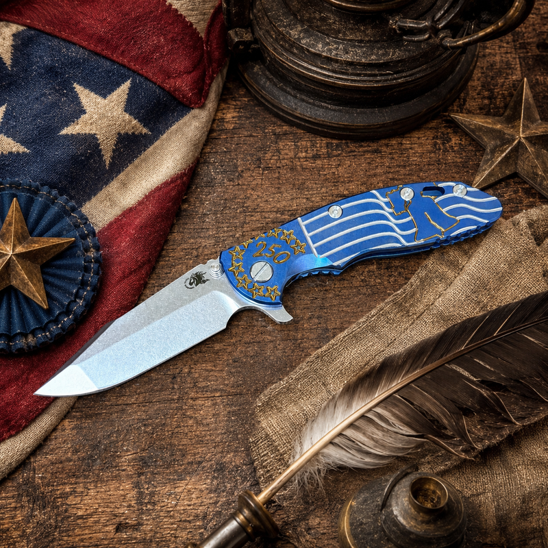 Load image into Gallery viewer, Rick Hinderer XM-18 3.5" Harpoon Spanto America 250th Anniversary Smooth Titanium Handles Knife
