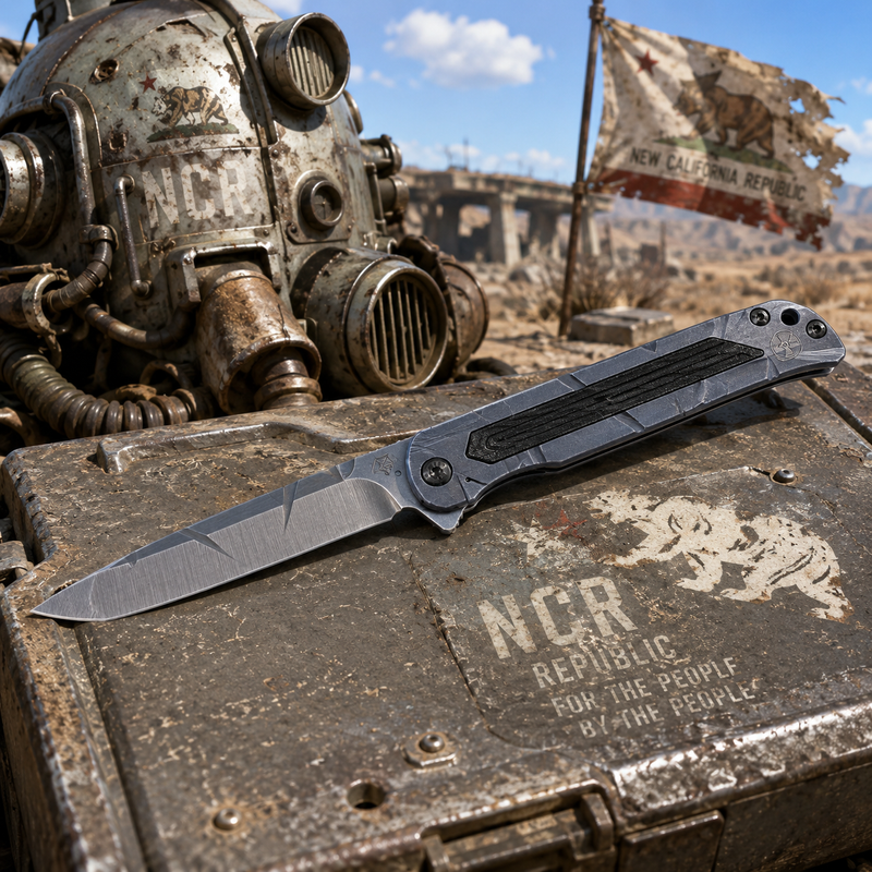Load image into Gallery viewer, Medford T-Bone Fallout Series, Original Series BLUE Handles, S45VN Tanto Blade, PVD Clip, Knife Serial# 401-094
