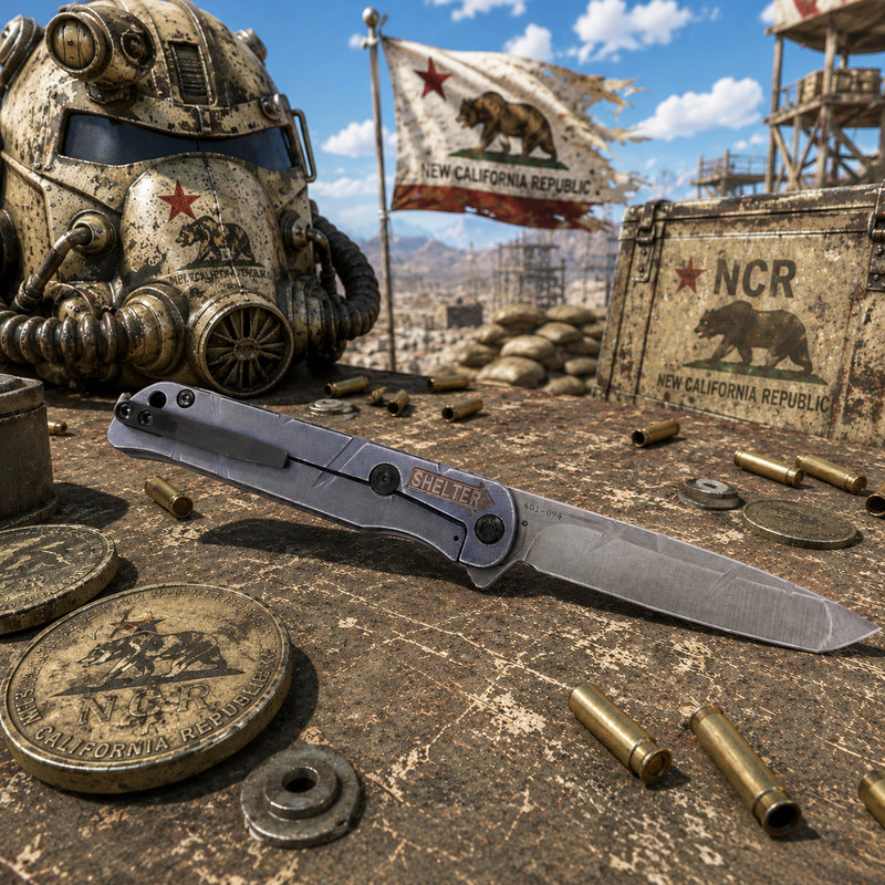 Load image into Gallery viewer, Medford T-Bone Fallout Series, Original Series BLUE Handles, S45VN Tanto Blade, PVD Clip, Knife Serial# 401-094
