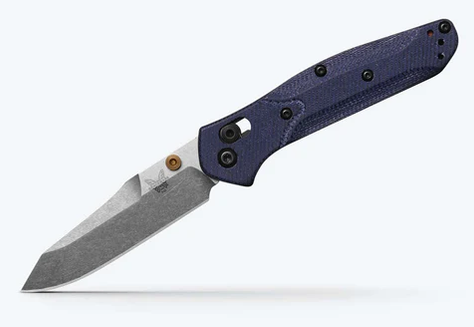 Benchmade 945-04 Mini Osborne Blue Denim Micarta Reverse Tanto M390 Satin Blade Knife
