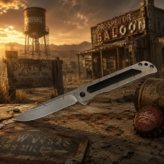 Medford T-Bone Fallout Series, Original Series Handles, S45VN Drop Point Blade, Flamed Clip, Knife Serial# 308-118