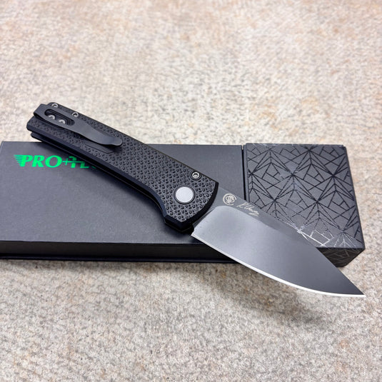 Protech RCS1106 Ramon Chavez Designed Scapegoat Compact Auto, Carbine Textured Black AL Handles Knife