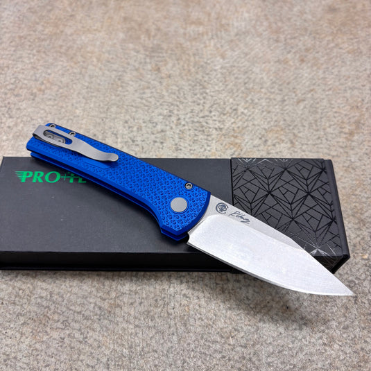 Protech RCS1105-BLUE Ramon Chavez Designed Scapegoat Compact Auto, Carbine Textured Blue AL Handles Knife