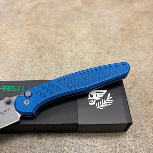 Protech PN1101-BW Peace Neighbor Avalon, Battleworn Blue AL Handles, Stonewash Magnacut Blade, Knife