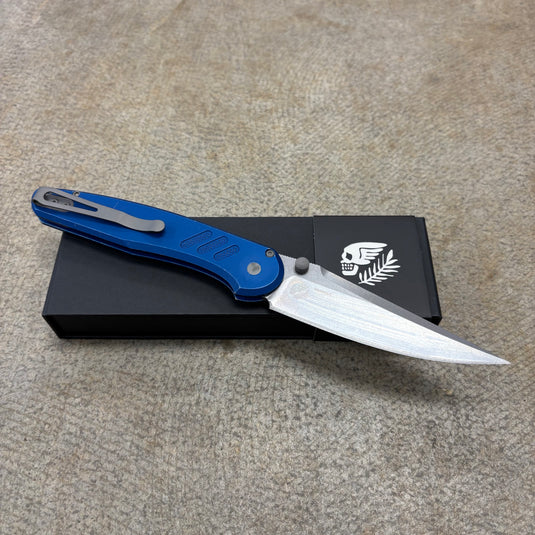 Protech PN1101-BW Peace Neighbor Avalon, Battleworn Blue AL Handles, Stonewash Magnacut Blade, Knife