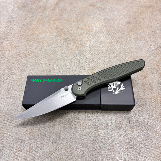 Protech PN1101-Green Peace Neighbor Avalon, Knurled Green AL Handles, Stonewash Magnacut Blade, Knife
