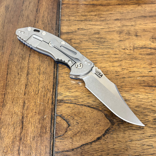 Rick Hinderer XM-18 3.5" Magnacut Bowie, NON-Flipper, Tri-Way, Stonewash Blade, Bead Blasted Handle, Blue/Black G10 Knife