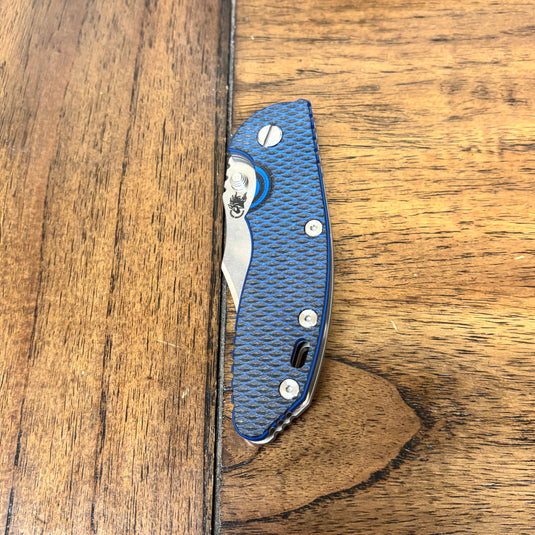 Rick Hinderer XM-18 3.5" Magnacut Bowie, NON-Flipper, Tri-Way, Stonewash Blade, Bead Blasted Handle, Blue/Black G10 Knife
