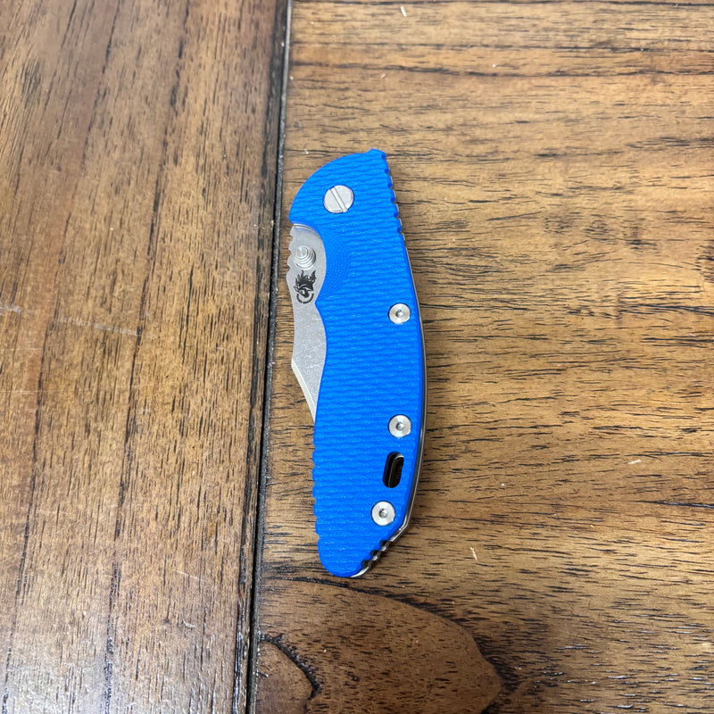 Load image into Gallery viewer, Rick Hinderer XM-18 3.5" Magnacut Bowie, NON-Flipper, Tri-Way, Stonewash Blade, Bead Blasted Handle, Blue G10 Knife
