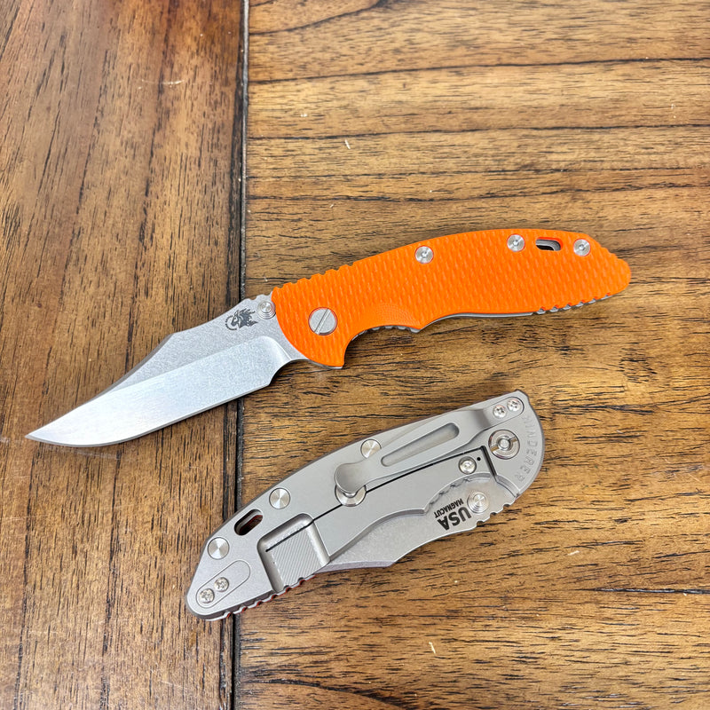 Load image into Gallery viewer, Rick Hinderer XM-18 3.5" Magnacut Bowie, NON-Flipper, Tri-Way, Stonewash Blade, Bead Blasted Handle, Orange G10 Knife
