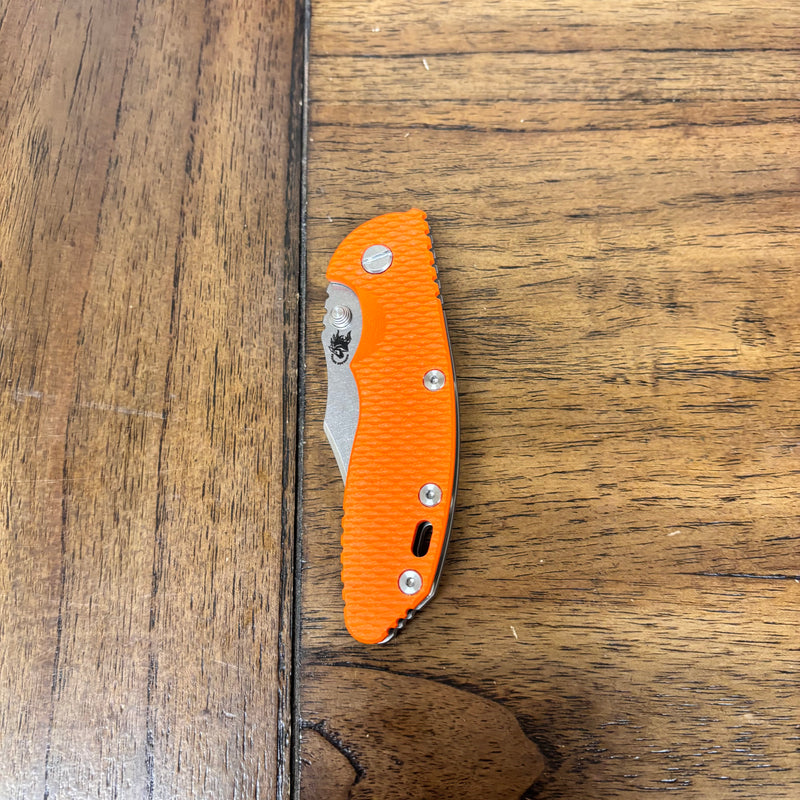Load image into Gallery viewer, Rick Hinderer XM-18 3.5" Magnacut Bowie, NON-Flipper, Tri-Way, Stonewash Blade, Bead Blasted Handle, Orange G10 Knife
