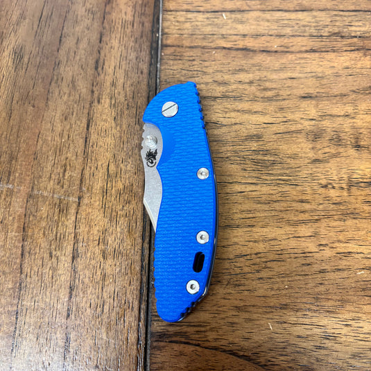 Rick Hinderer XM-18 3.5" Magnacut Bowie, NON-Flipper, Tri-Way, Stonewash Blade, Bead Blasted Blue Handle, Blue G10 Knife