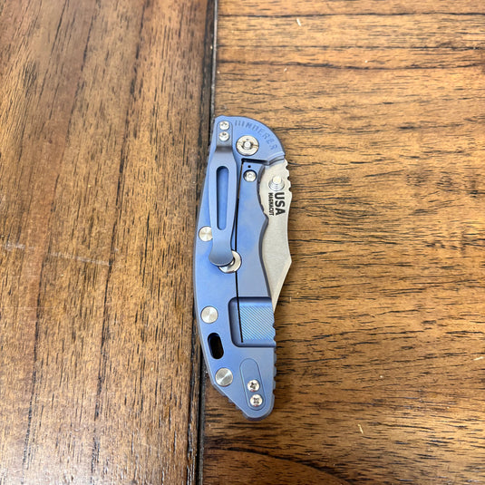 Rick Hinderer XM-18 3.5" Magnacut Bowie, NON-Flipper, Tri-Way, Stonewash Blade, Bead Blasted Blue Handle, Blue G10 Knife