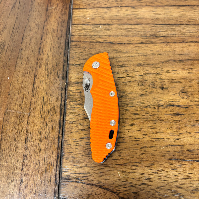 Load image into Gallery viewer, Rick Hinderer XM-18 3.5" Magnacut Bowie, NON-Flipper, Tri-Way, Stonewash Blade, Bead Blasted Blue Handle, Orange G10 Knife
