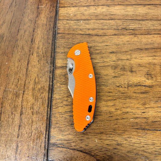 Rick Hinderer XM-18 3.5" Magnacut Bowie, NON-Flipper, Tri-Way, Stonewash Blade, Bead Blasted Blue Handle, Orange G10 Knife