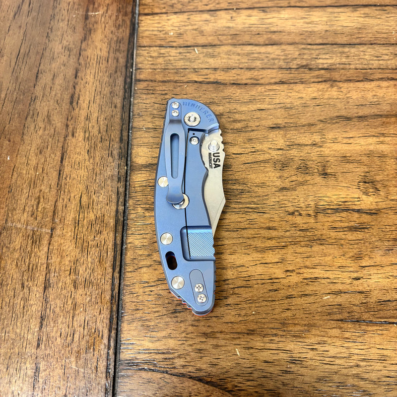 Load image into Gallery viewer, Rick Hinderer XM-18 3.5" Magnacut Bowie, NON-Flipper, Tri-Way, Stonewash Blade, Bead Blasted Blue Handle, Orange G10 Knife
