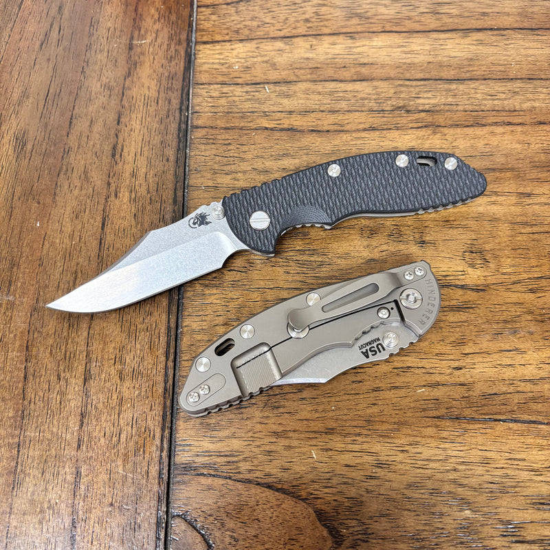 Load image into Gallery viewer, Rick Hinderer XM-18 3.5" Magnacut Bowie, NON-Flipper, Tri-Way, Stonewash Blade, Bead Blasted Bronze Handle, Black G10 Knife
