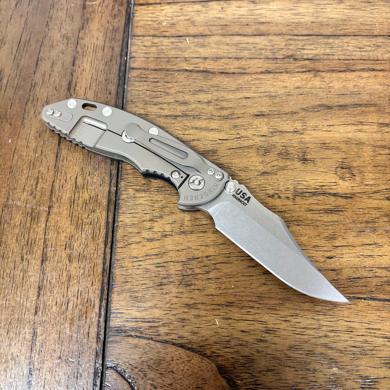 Load image into Gallery viewer, Rick Hinderer XM-18 3.5" Magnacut Bowie, NON-Flipper, Tri-Way, Stonewash Blade, Bead Blasted Bronze Handle, Black G10 Knife
