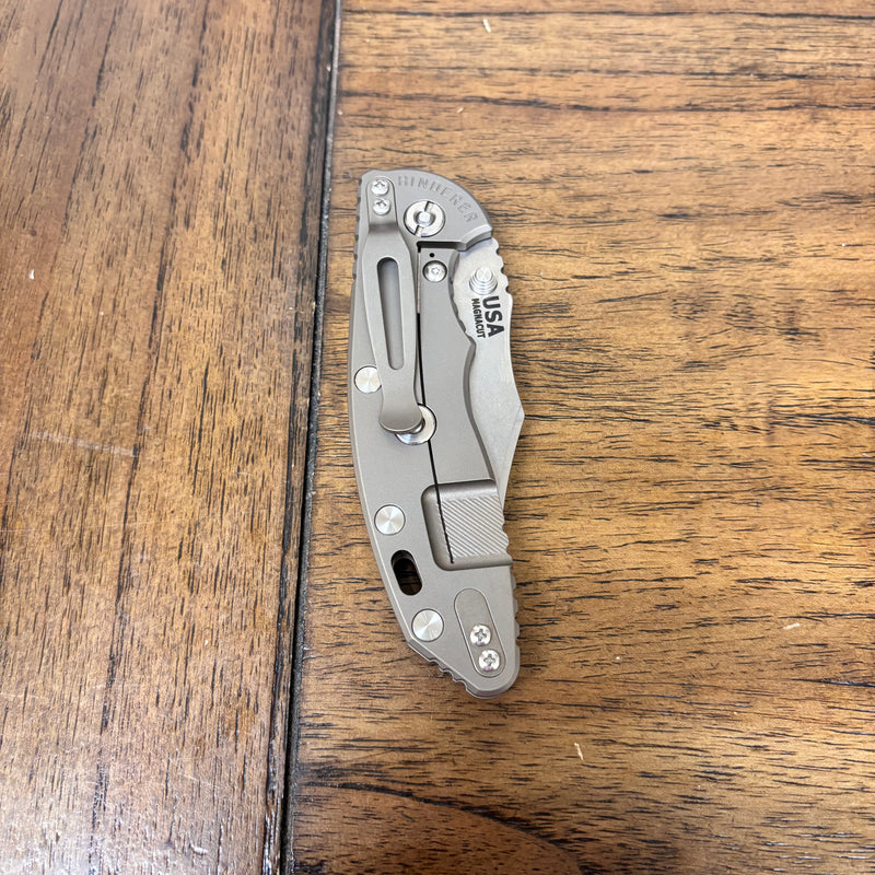 Load image into Gallery viewer, Rick Hinderer XM-18 3.5" Magnacut Bowie, NON-Flipper, Tri-Way, Stonewash Blade, Bead Blasted Bronze Handle, Black G10 Knife
