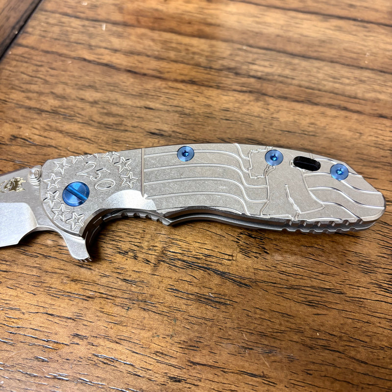 Load image into Gallery viewer, Rick Hinderer XM-18 3.5" Spanto America 250th Anniversary Smooth Titanium Handles Knife
