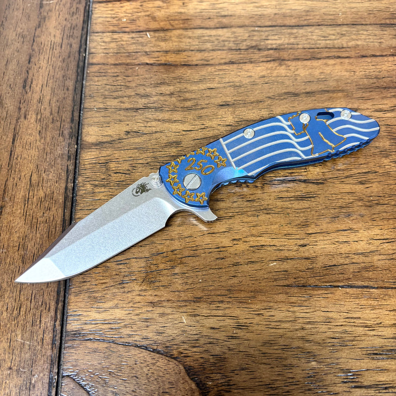 Load image into Gallery viewer, Rick Hinderer XM-18 3.5" Harpoon Spanto America 250th Anniversary Smooth Titanium Handles Knife
