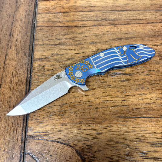 Rick Hinderer XM-18 3.5" Harpoon Spanto America 250th Anniversary Smooth Titanium Handles Knife