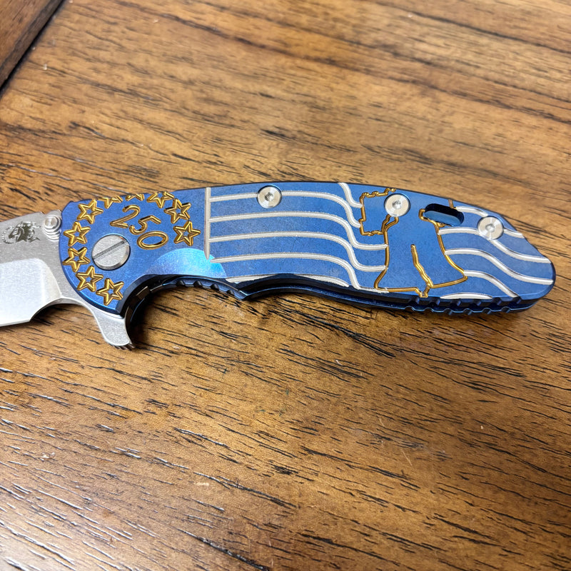 Load image into Gallery viewer, Rick Hinderer XM-18 3.5" Harpoon Spanto America 250th Anniversary Smooth Titanium Handles Knife

