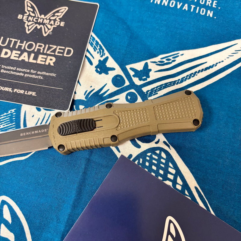 Load image into Gallery viewer, Benchmade 3375GY-1 MINI Claymore OTF Automatic 3.02" CPM-D2 Ranger Green Grivory Handles Knife
