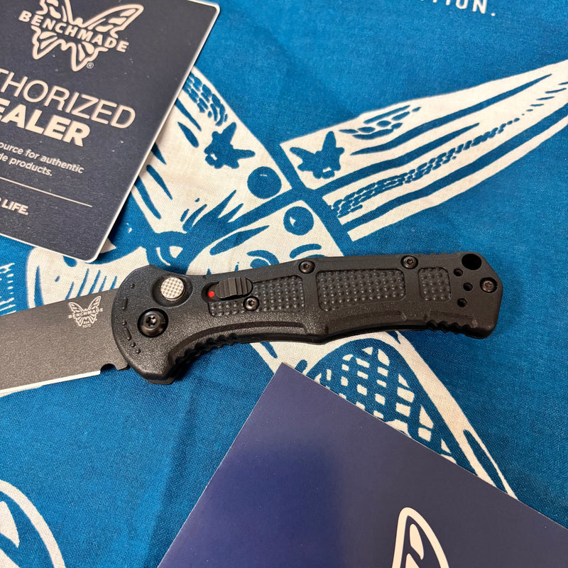 Load image into Gallery viewer, Benchmade 9570BK Mini Claymore AUTO Folding Knife 3" CPM-D2 Cobalt Blade Black Grivory Handles
