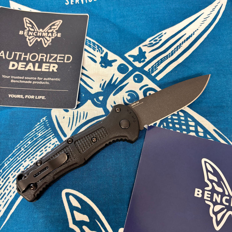 Load image into Gallery viewer, Benchmade 9570BK Mini Claymore AUTO Folding Knife 3" CPM-D2 Cobalt Blade Black Grivory Handles
