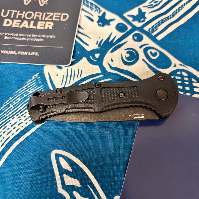 Load image into Gallery viewer, Benchmade 9570BK Mini Claymore AUTO Folding Knife 3" CPM-D2 Cobalt Blade Black Grivory Handles
