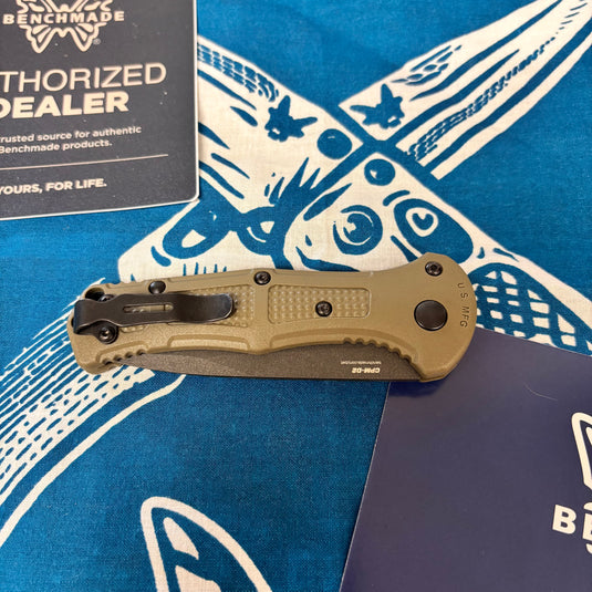 Benchmade 9570BK-1 Mini Claymore AUTO Folding Knife 3" CPM-D2 Cobalt Blade Ranger Green Grivory Handles