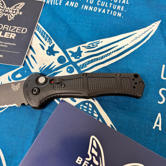Benchmade 9070SBK Claymore AUTO Folding Knife 3.6" CPM-D2 Cobalt Serrated Blade, Black Grivory Handles
