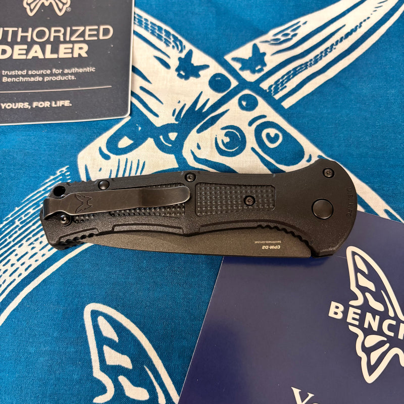 Load image into Gallery viewer, Benchmade 9070SBK Claymore AUTO Folding Knife 3.6" CPM-D2 Cobalt Serrated Blade, Black Grivory Handles
