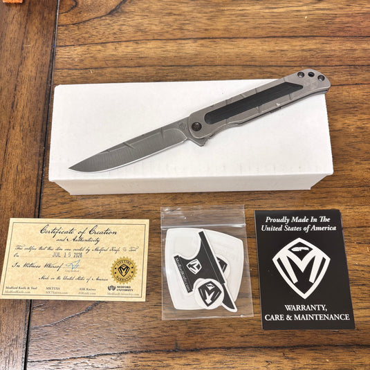 Medford T-Bone Fallout Series, Original Series Handles, S45VN Drop Point Blade, Flamed Clip, Knife Serial