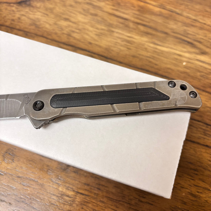 Load image into Gallery viewer, Medford T-Bone Fallout Series, Original Series BRONZE Handles, S45VN Drop Point Blade, PVD Clip, Knife Serial# 308-123

