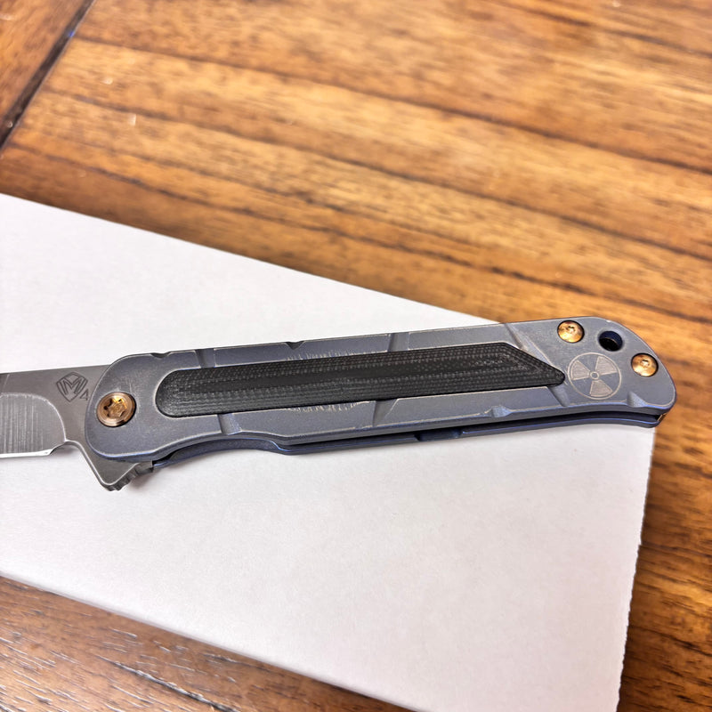 Load image into Gallery viewer, Medford T-Bone Fallout Series, Original Series BLUE Handles, BRONZE Hardware S45VN Tanto Blade, PVD Clip, Knife Serial# 401-080
