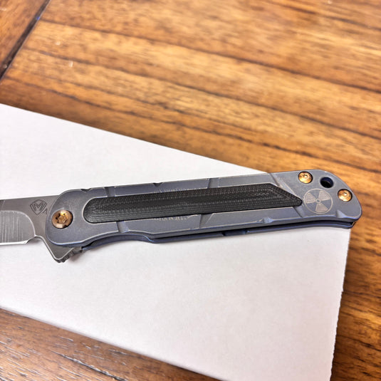 Medford T-Bone Fallout Series, Original Series BLUE Handles, BRONZE Hardware S45VN Tanto Blade, PVD Clip, Knife Serial