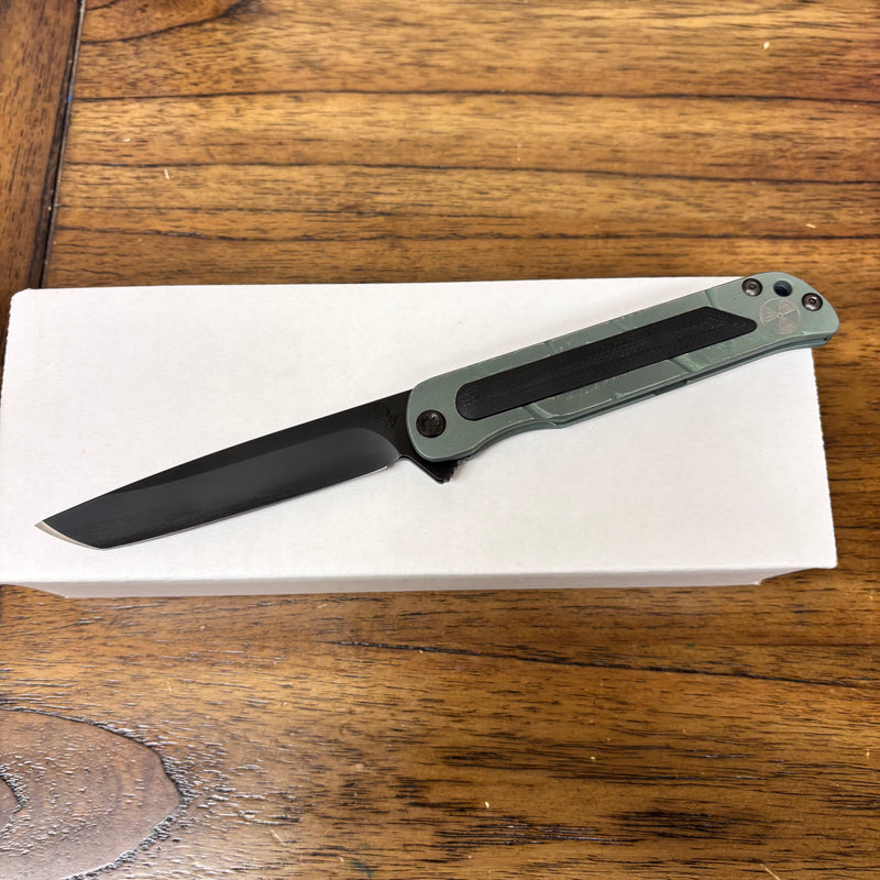 Load image into Gallery viewer, Medford T-Bone Fallout Series, Original Series GREEN Handles, PVD Hardware S45VN Tanto Blade, PVD Clip, Knife Serial# 308-035
