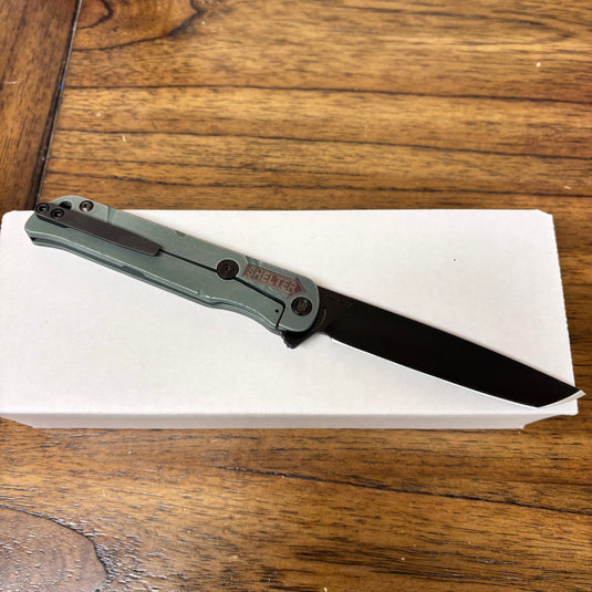 Medford T-Bone Fallout Series, Original Series GREEN Handles, PVD Hardware S45VN Tanto Blade, PVD Clip, Knife Serial